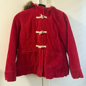 Mini Boden Red Corduroy hooded Jacket lined size 11/12